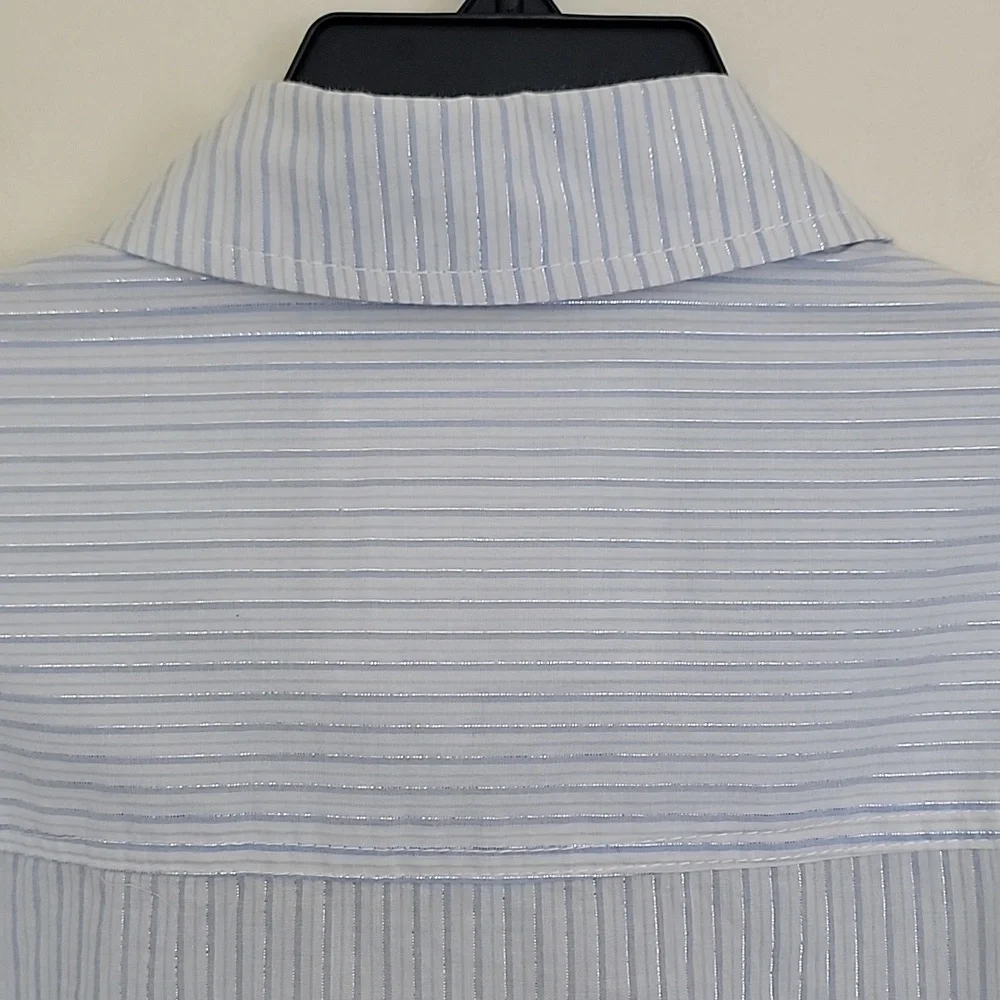Justice Blue & Silver Striped Paint Splatter Long Sleeve Shirt Girls